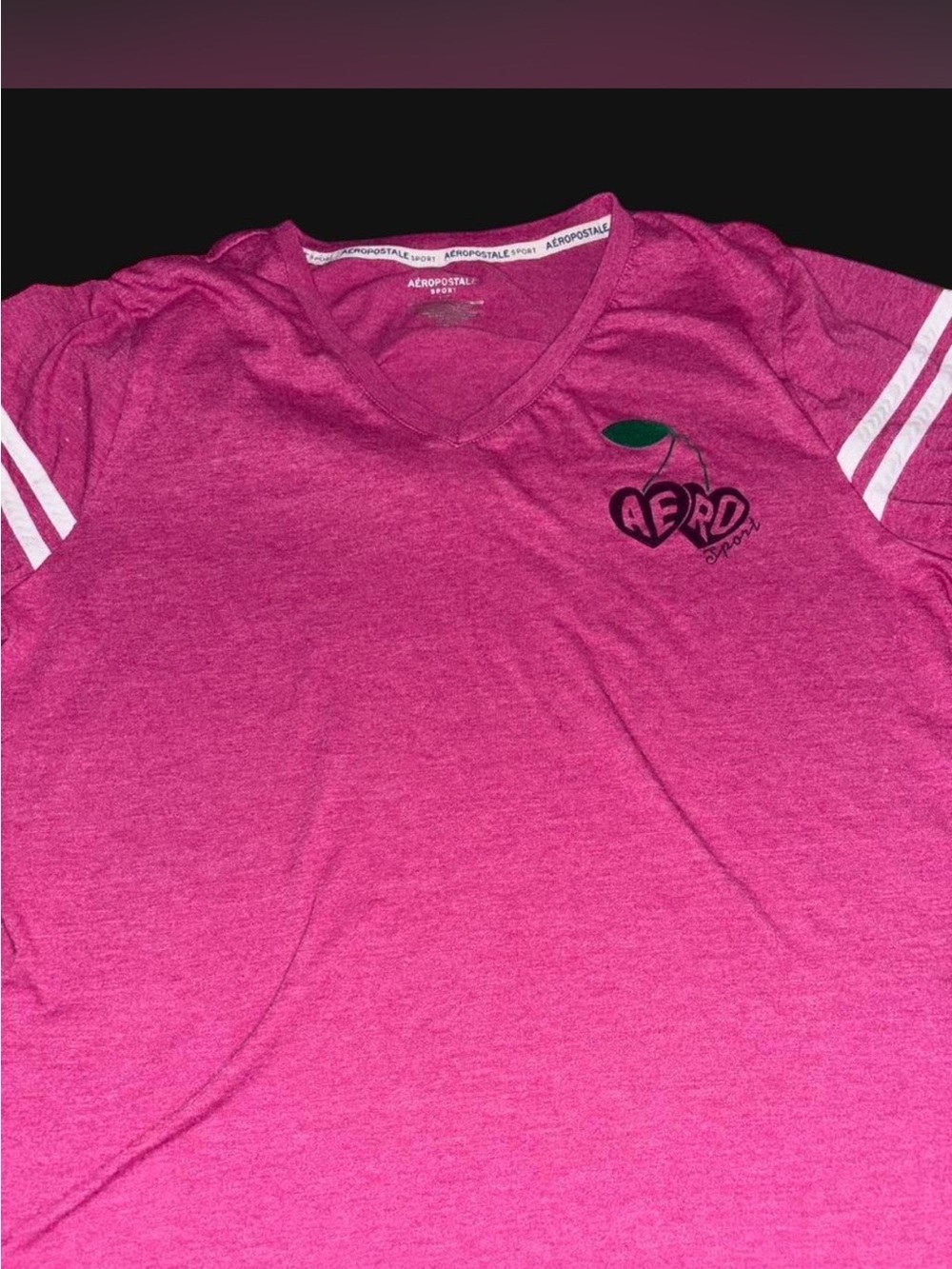 Aeropostale Girls' Pink Cherry Graphic V-Neck Tee
